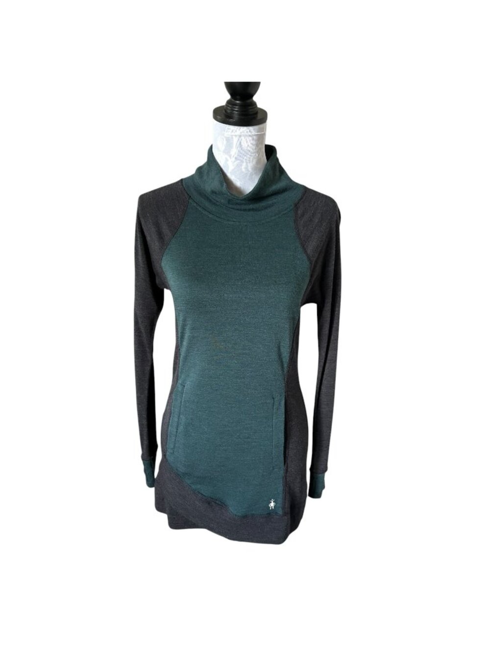 Smartwool Merino Wool Tunic Womens Green Gray Small Long Sleeve